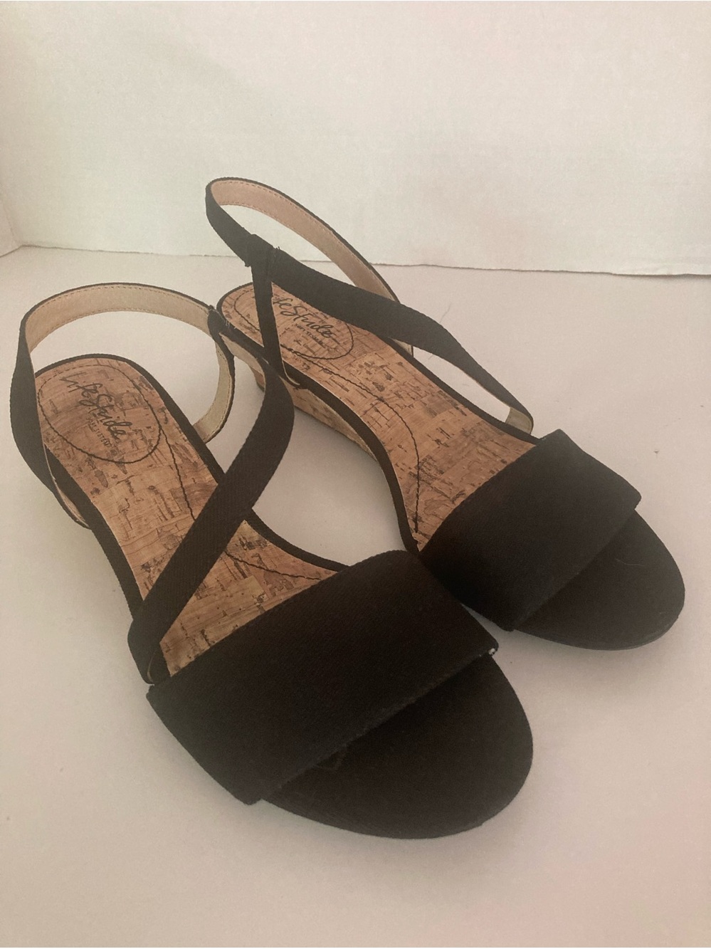 Life Stride Black Slingback Cork Wedge Sandals - Picture 4 of 6